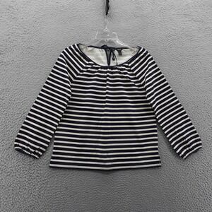 J Crew Nautical Striped‎ Peasant Top XS Navy Blue White Womens Back Tie